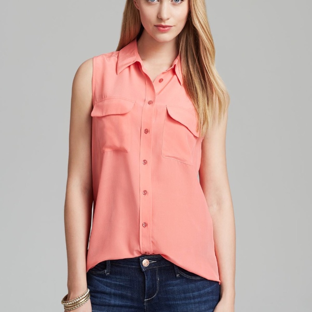 Equipment sleeveless slim signature silk shirt